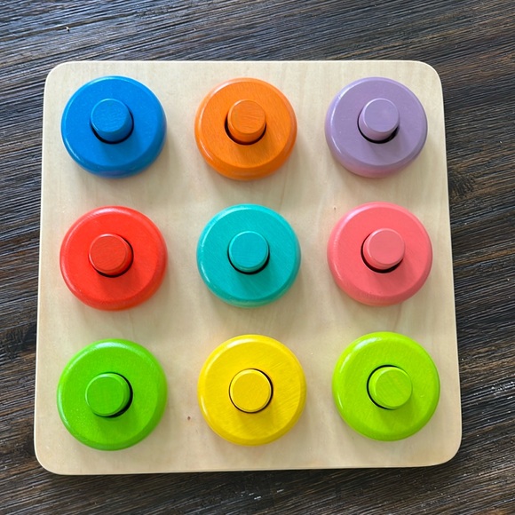 Crate & Barrel Kids Roundabout Wood Cylinder Tubes Rings Puzzle Toddler Toy. - Picture 1 of 2
